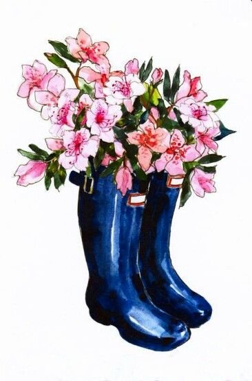 Цветы в сапогах акварель