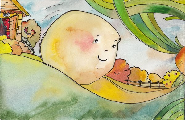 Колобок иллюстрация акварель