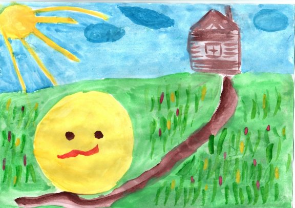 Колобок рисунок акварелью