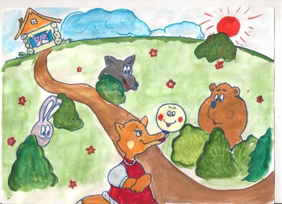 Рисование колобка акварелью