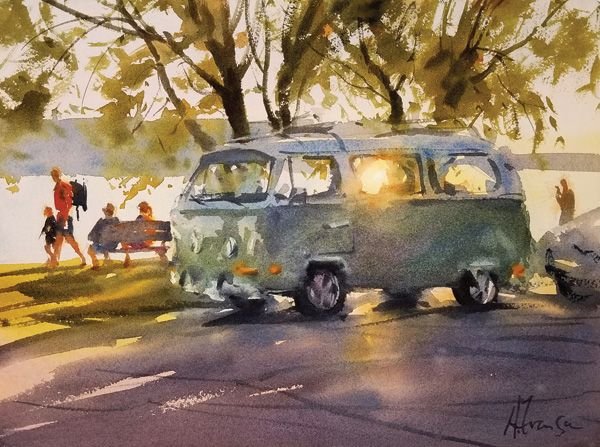 Транспорт акварелью