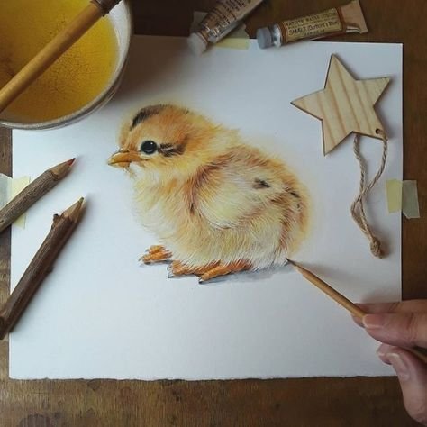 Цыпленок акварелью