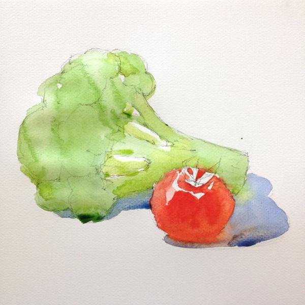 Этюд овощей акварелью