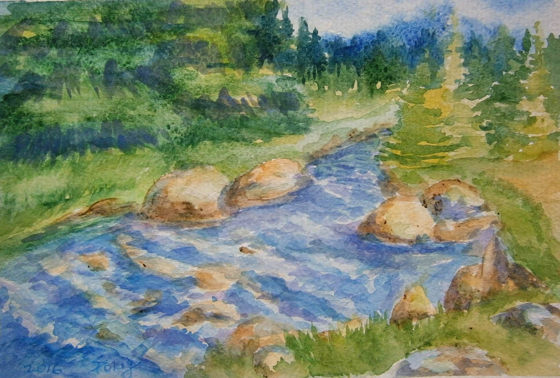 Река акварелью