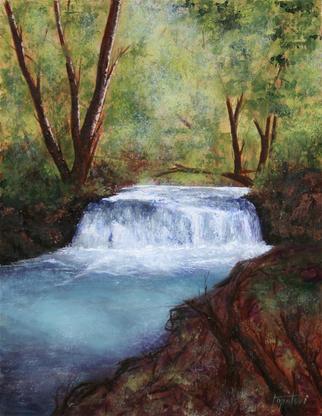 Пейзаж с водопадом в живописи для начинающих