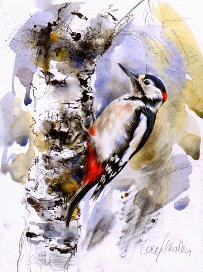 Дятел живопись