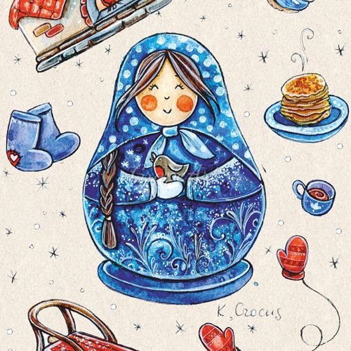 Матрешка акварель
