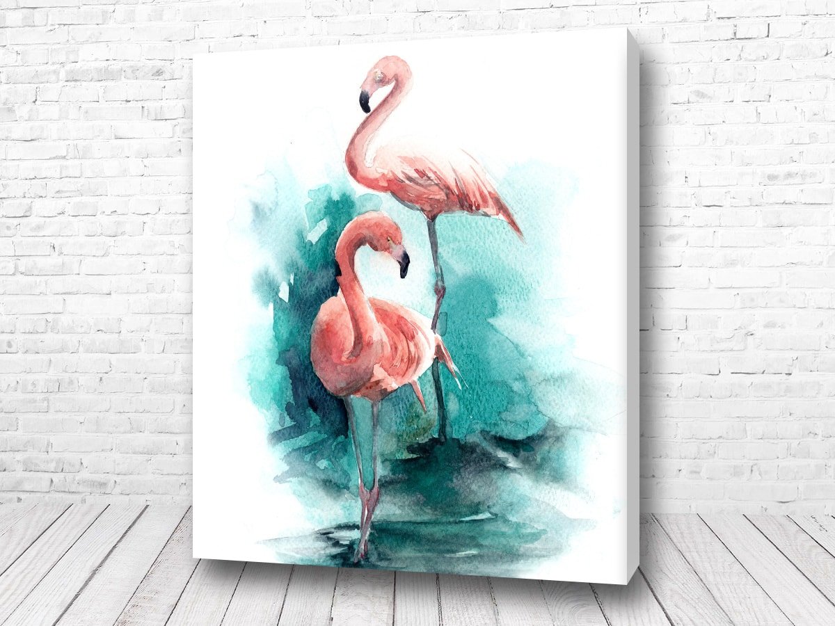 Фламинго акварелью