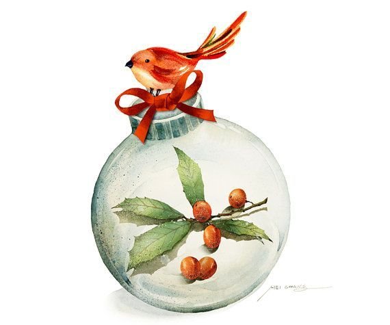 Елочные игрушки акварель