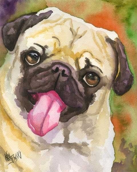 Мопс картина акварель