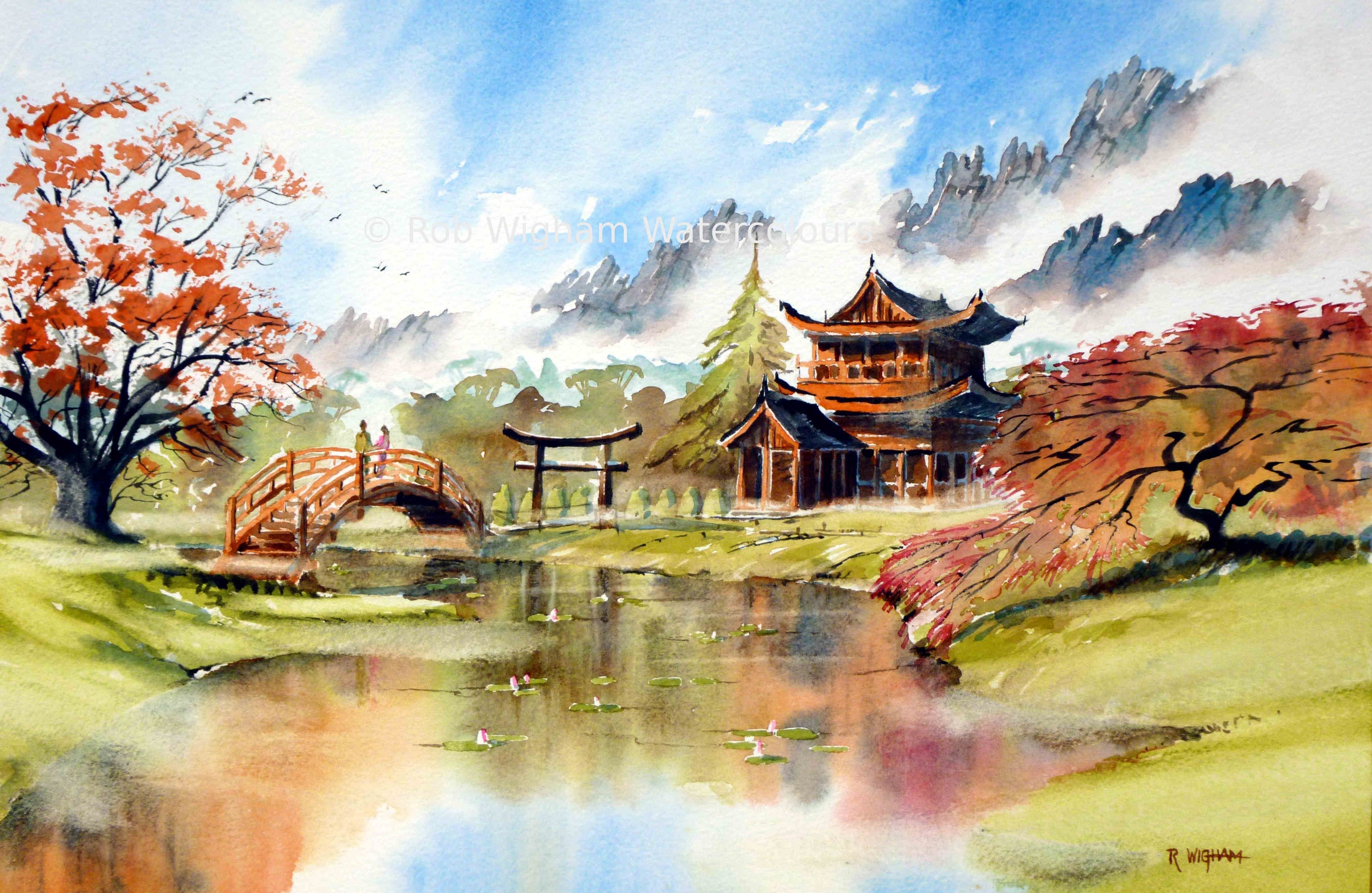 Китайская Акварельная живопись деревня