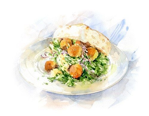 Вторые блюда нарисованные акварелью