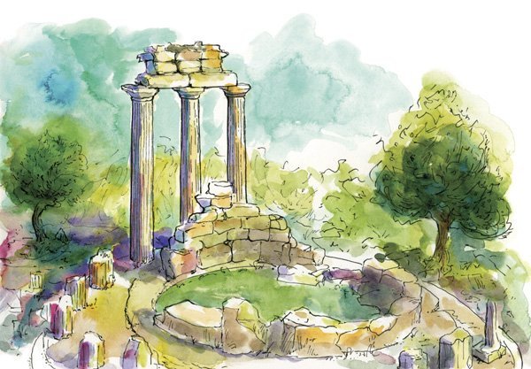Скетчинг древняя Греция сад