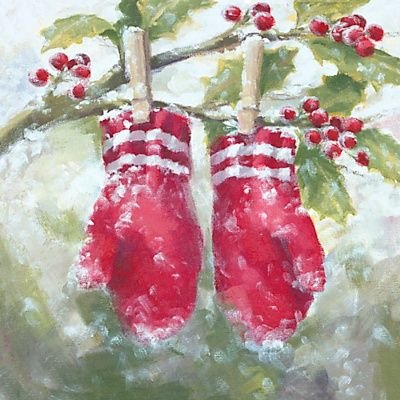 Новогодние варежки акварелью