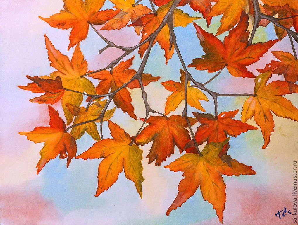 Картина осенних листьев. Осенние листья акварель. Осенние листья живопись. Кленовый лист живопись. Рисование осенних листиков.