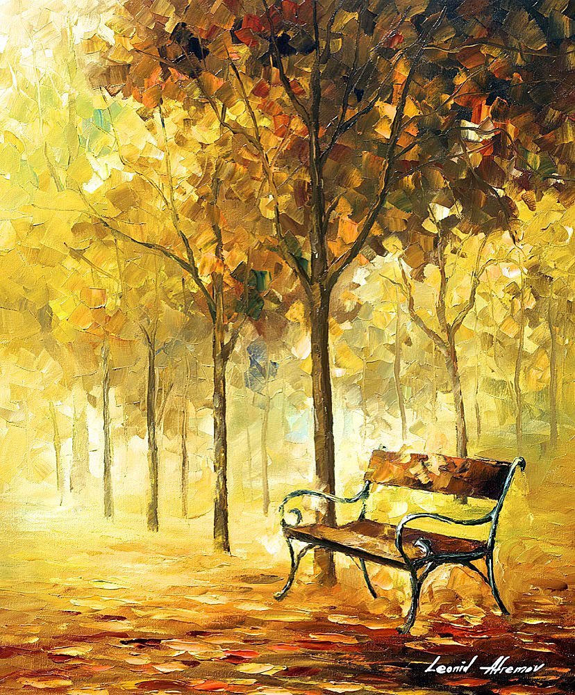 Картина Афремова скамейка в парке