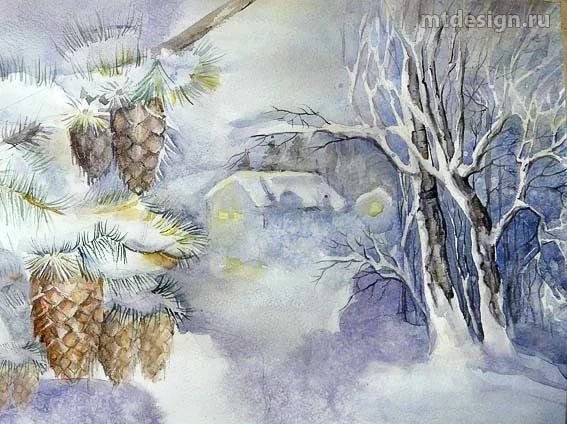 Акварели на тему зимы