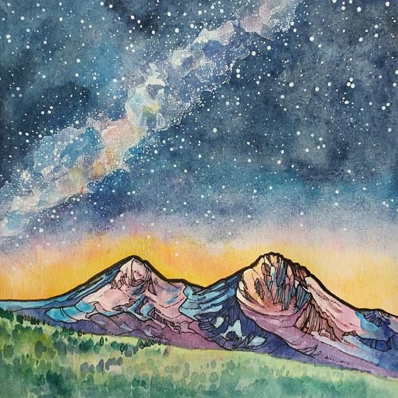 Ночные горы акварелью