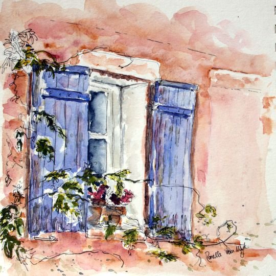 Окно акварельными карандашами