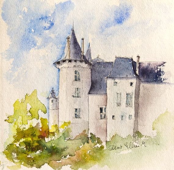 Экуанский замок, Франция акварель