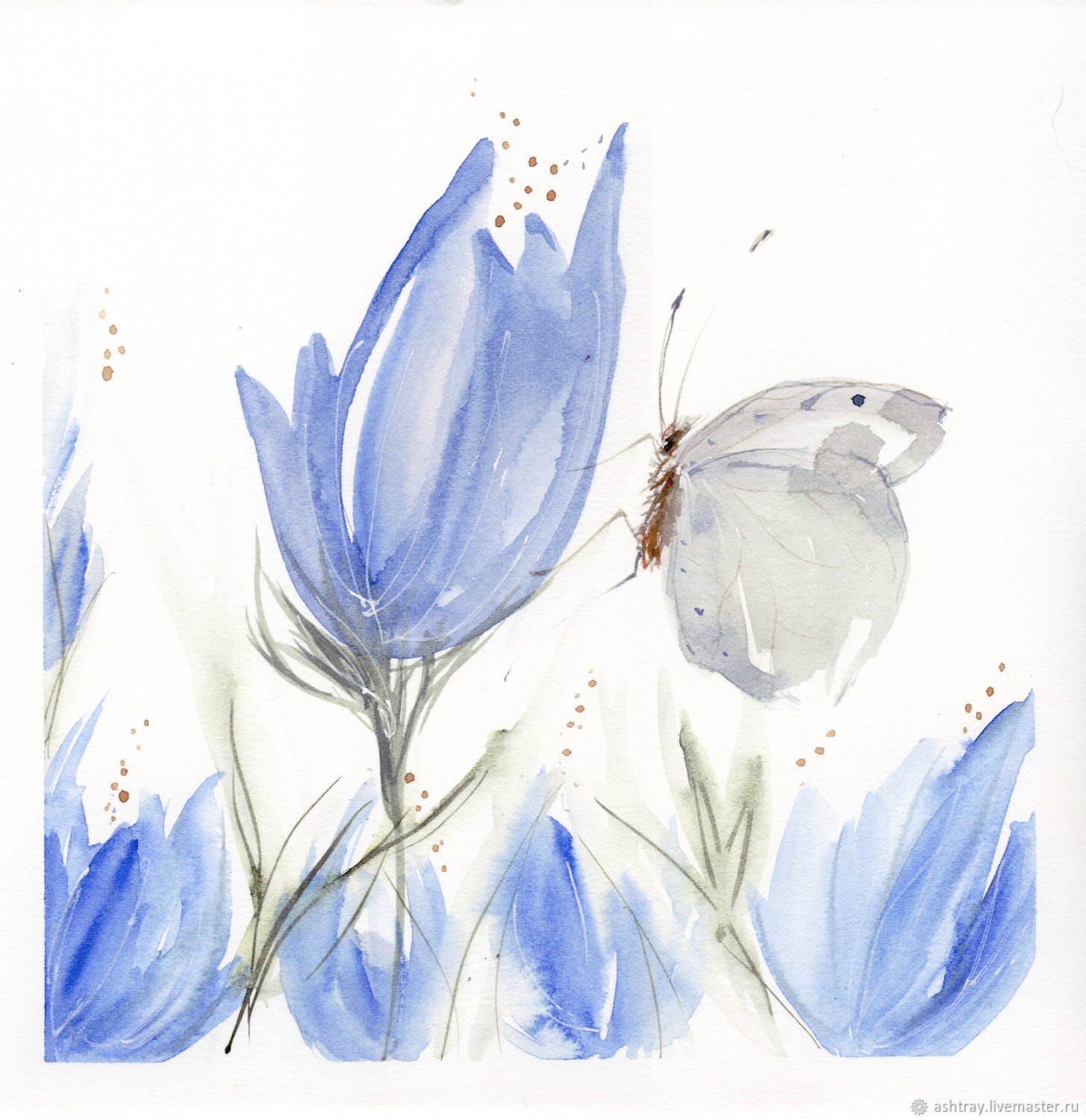 Голубые Акварельные цветы