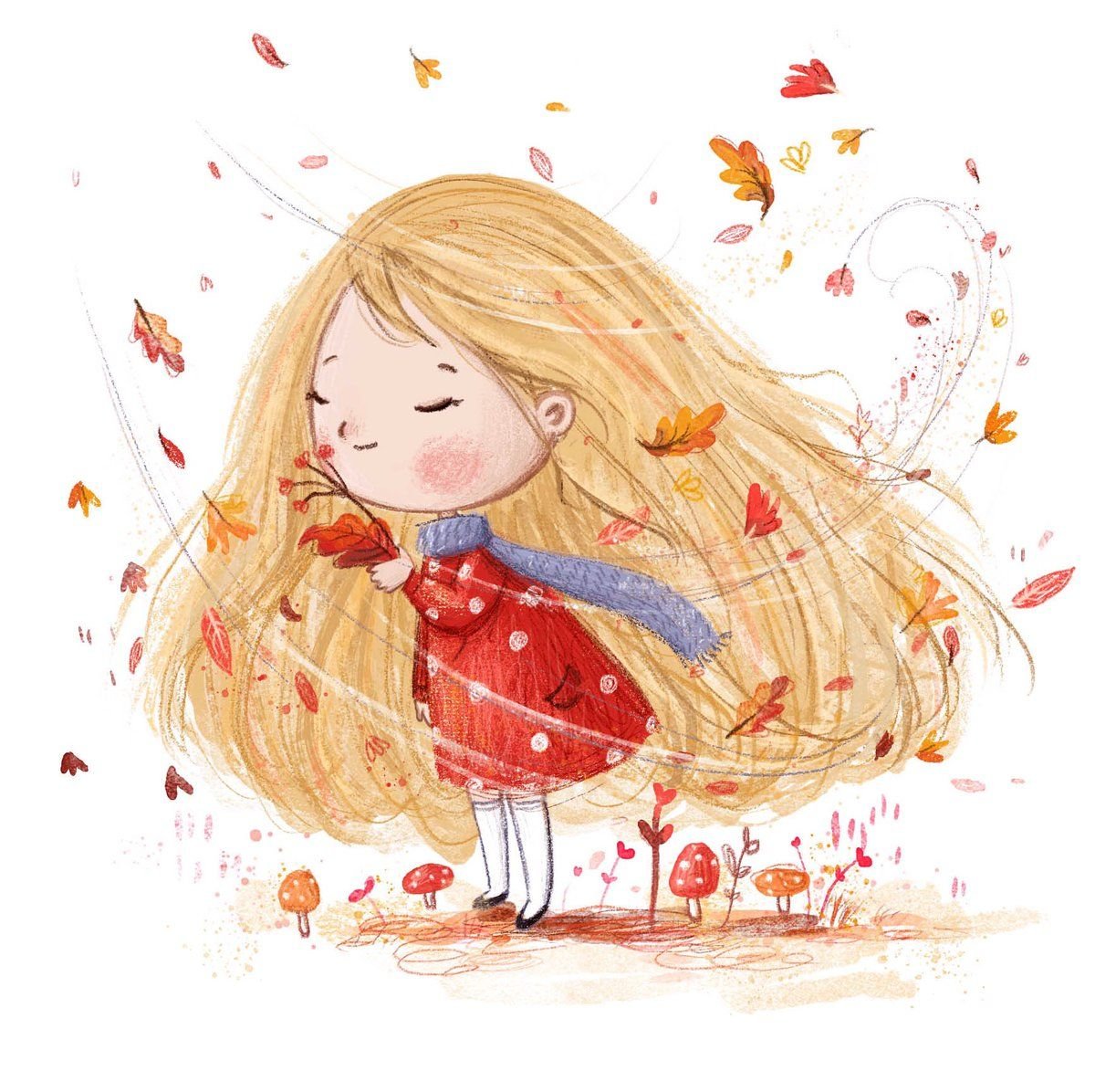 Рисунок на тему девушка осень