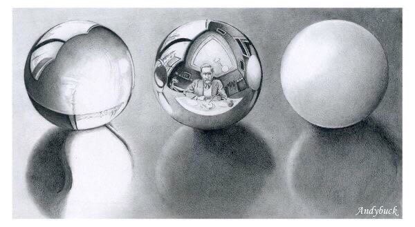 Стеклянный шар карандашом