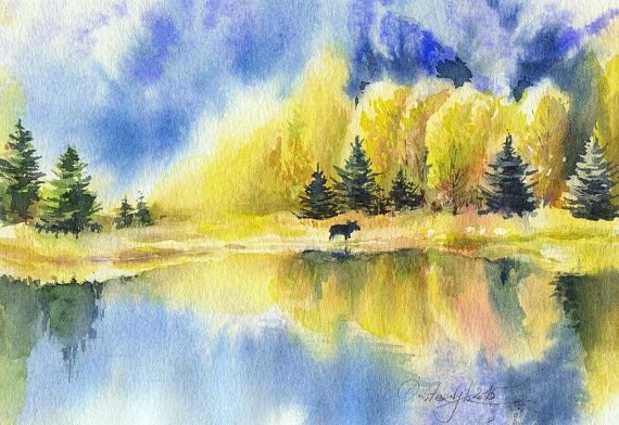 Рисование по сырому пейзаж