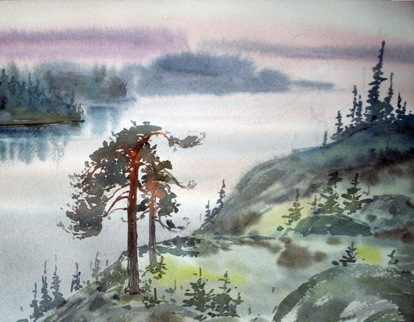 Карельские пейзажи акварелью