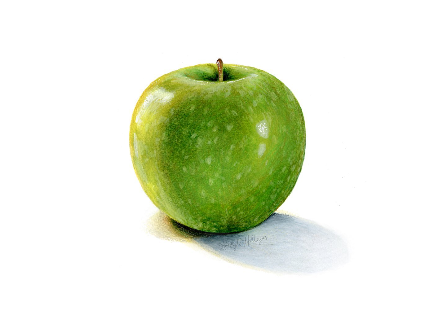 Зеленое яблоко рисунок акварелью