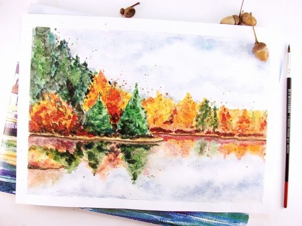 Осенний рисунок акварелью поэтапно