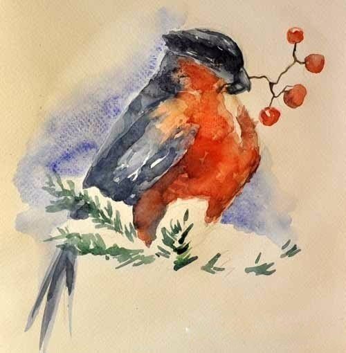 Открытки на новый год акварелью