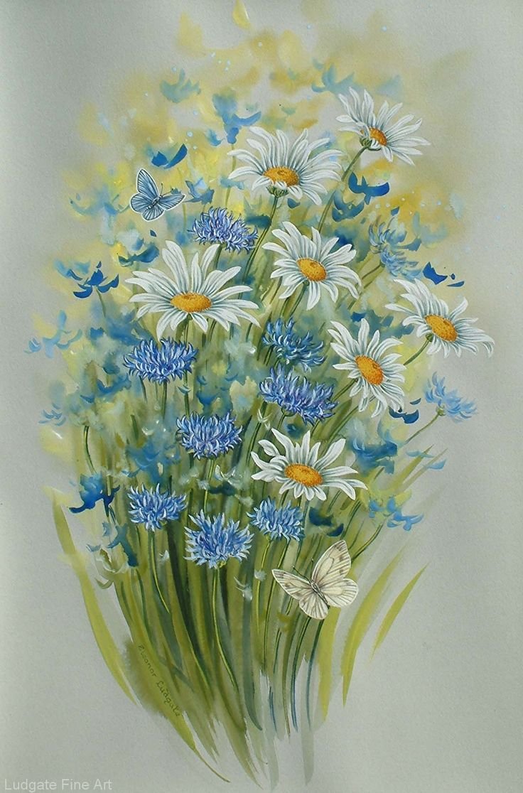 Рисуем полевые цветы акрилом - 85 фото