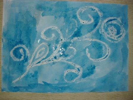 Морозные узоры свечой и акварелью