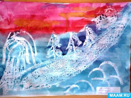 Рисование восковыми мелками и акварелью зима