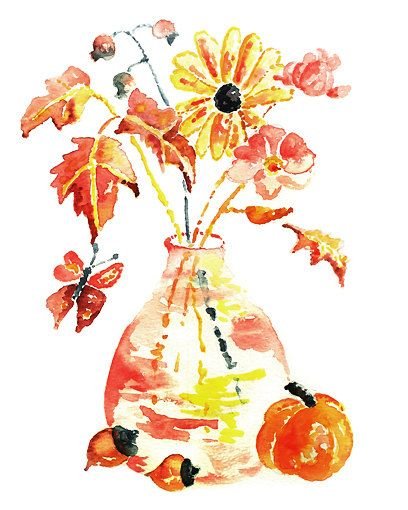 Букет осенних листьев акварель