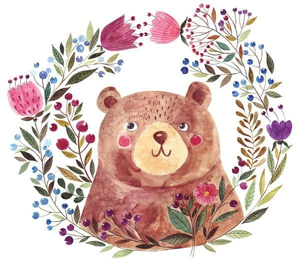 Медвежонок акварель