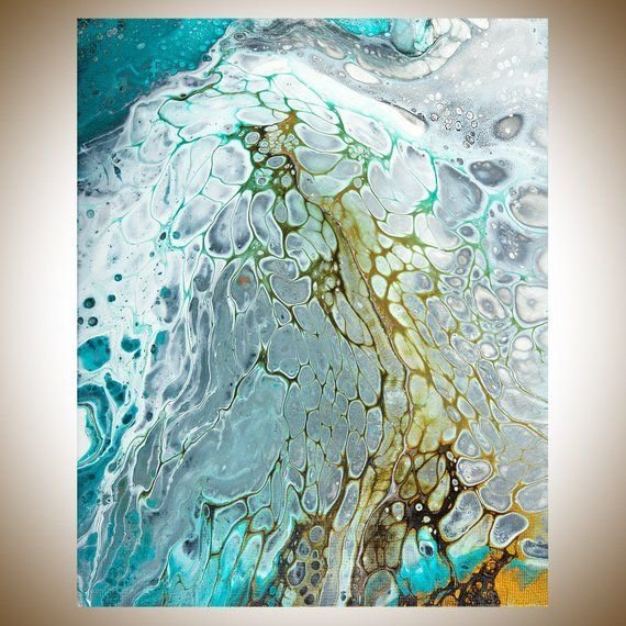Картина акрилом с бирюзой и золотом