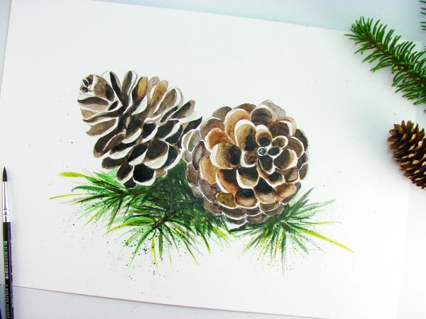 Шишка акварелью