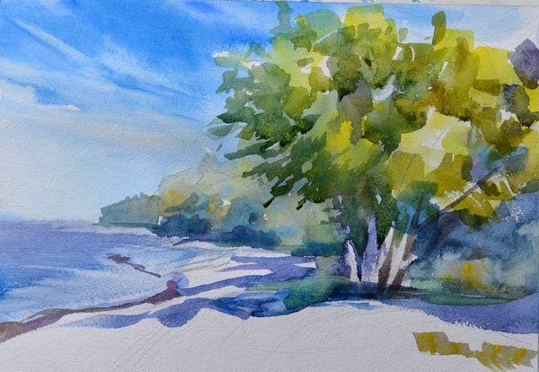 Пейзаж мазками акварелью