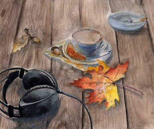 Осенний кофе акварель