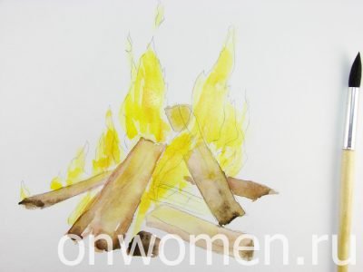 Костёр рисунок гуашью