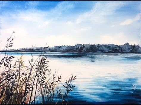 Река акварель фон