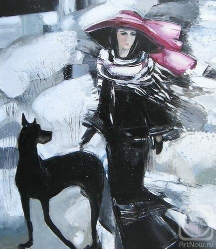 Акварель дама с собачкой