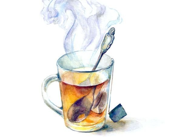 Кружка чая акварелью