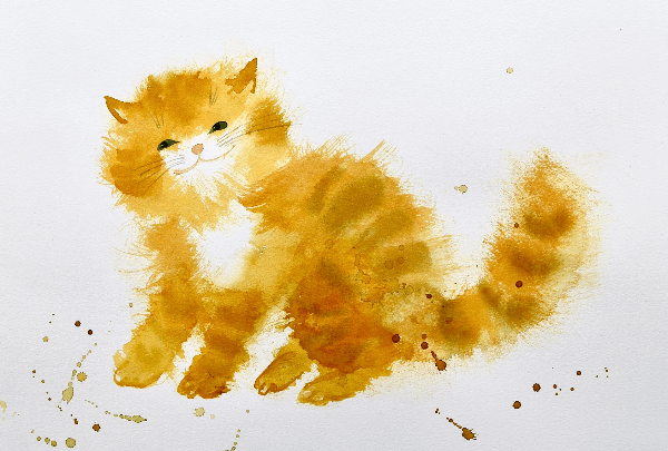 Кошки акварель по мокрому