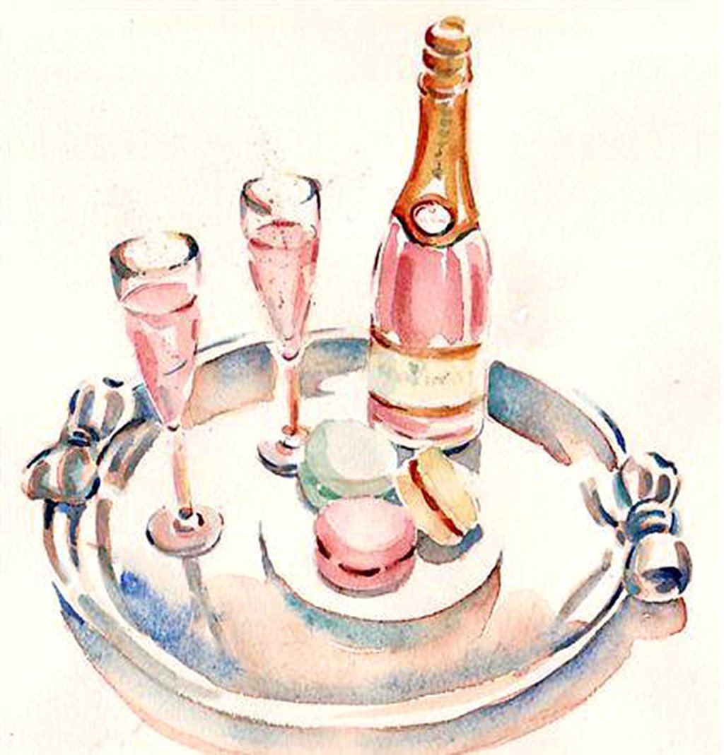 Бокал шампанского акварелью