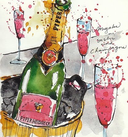 Набросок акварель шампанское