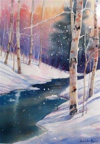 Яркая зима акварель