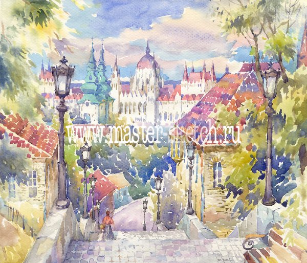 Весна в городе акварель